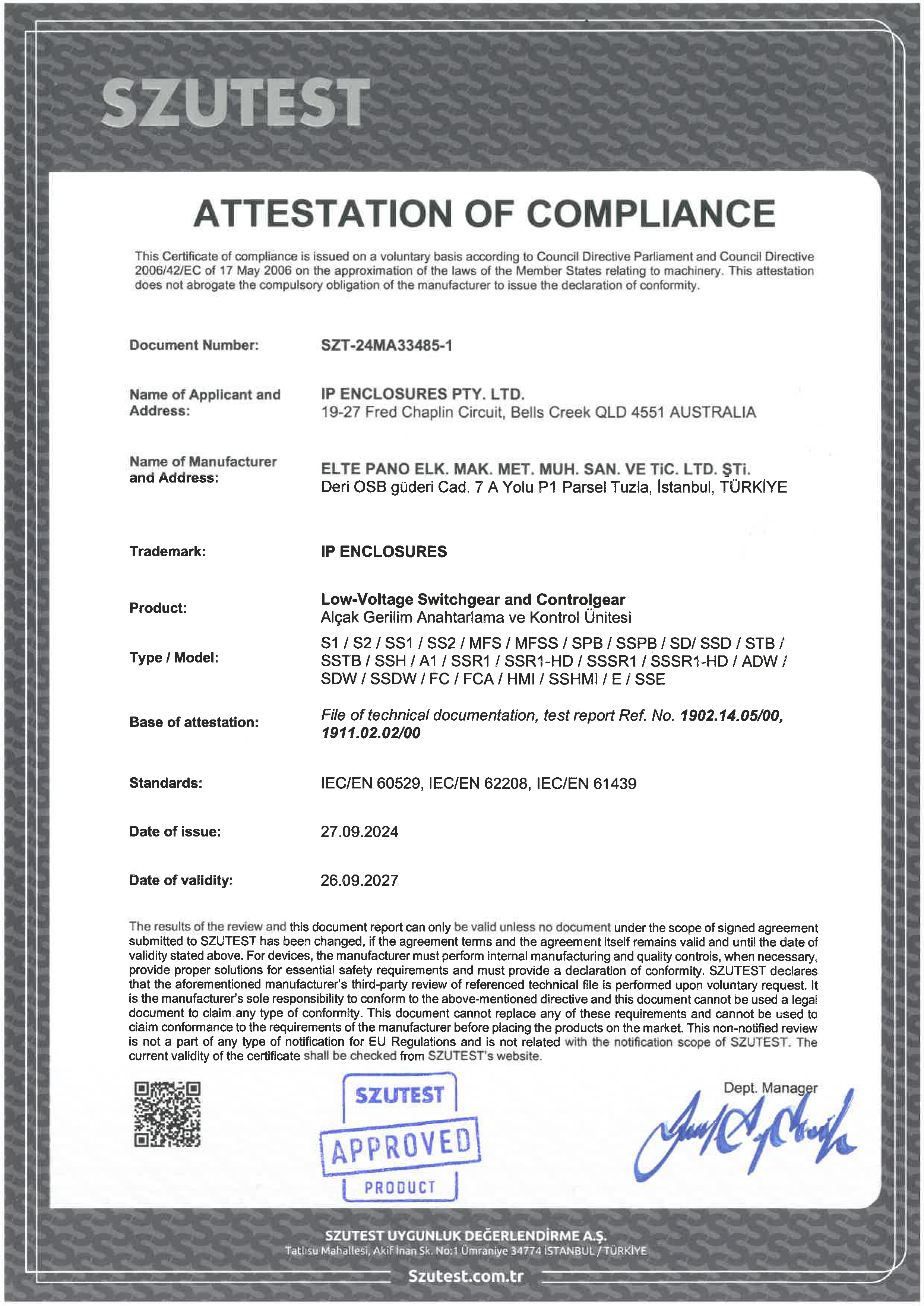 IP Enclosures Certificate - CE