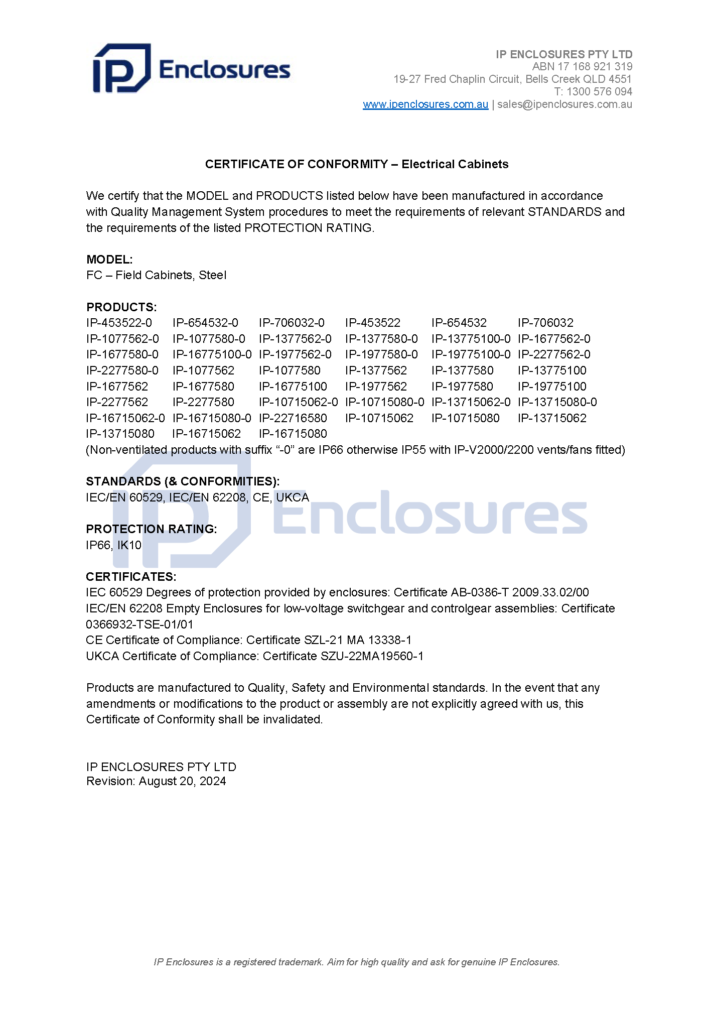 IP Enclosures Test Report - TS EN 60529 IP55 Floor Standing Cabinets