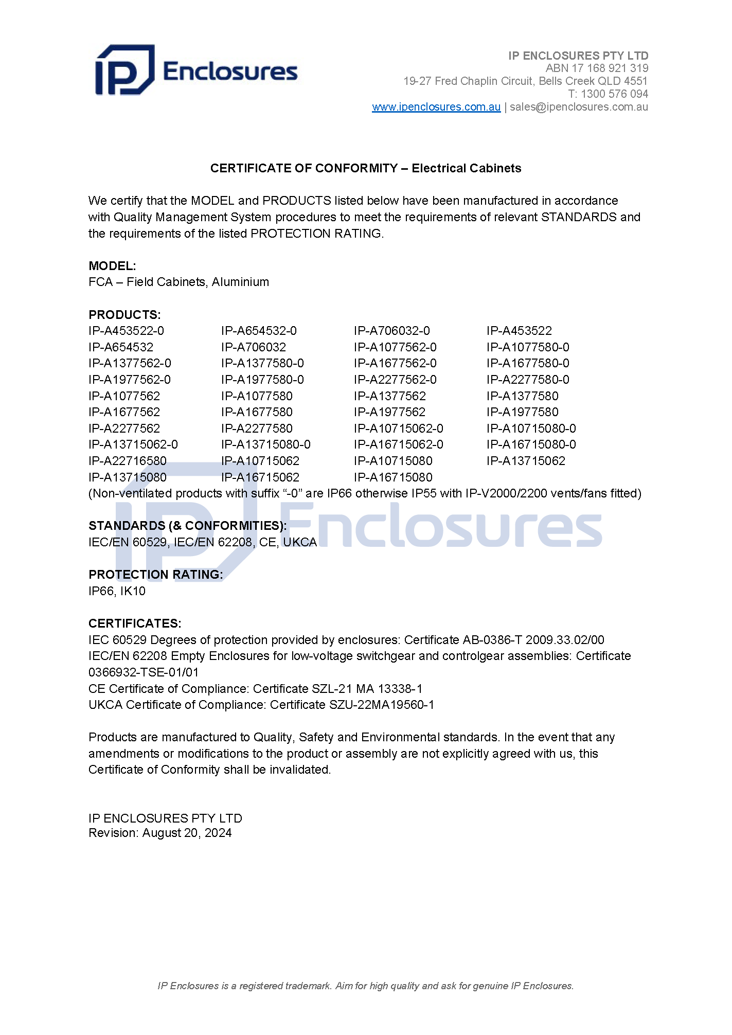 IP Enclosures Test Report - TS EN 60529 IP55 Floor Standing Cabinets