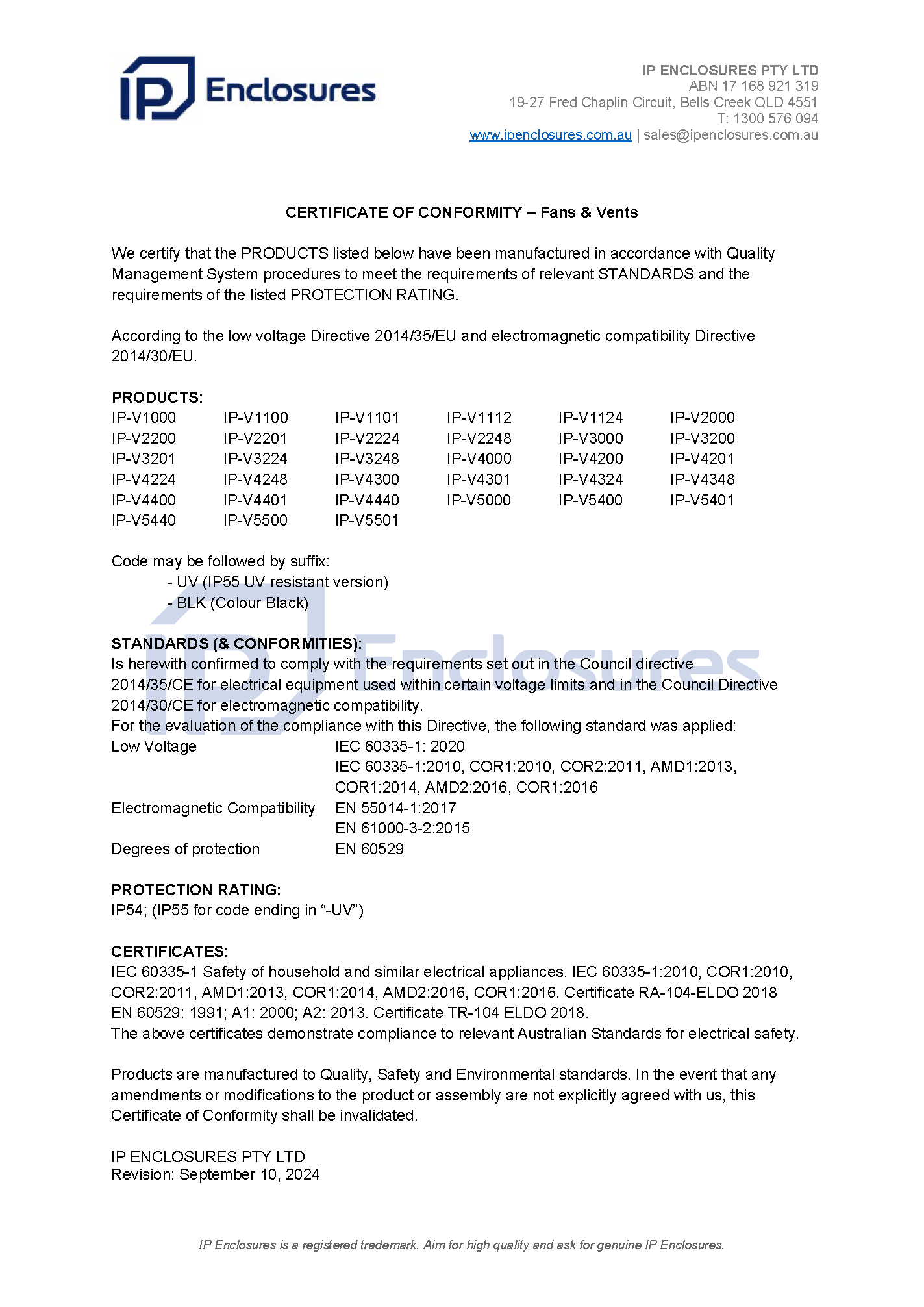 IP Enclosures Certificate - CE