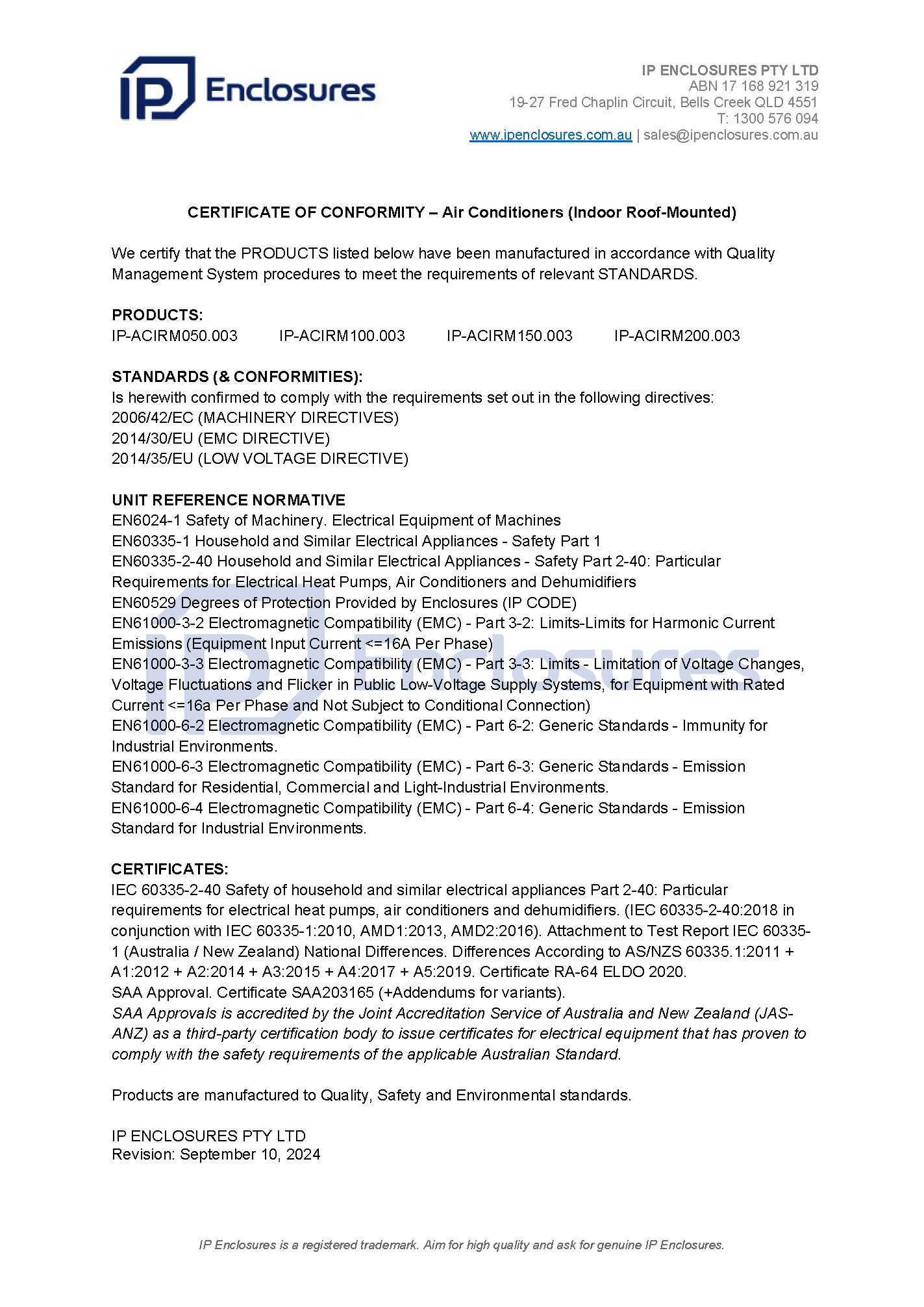 IP Enclosures Certificate - CE