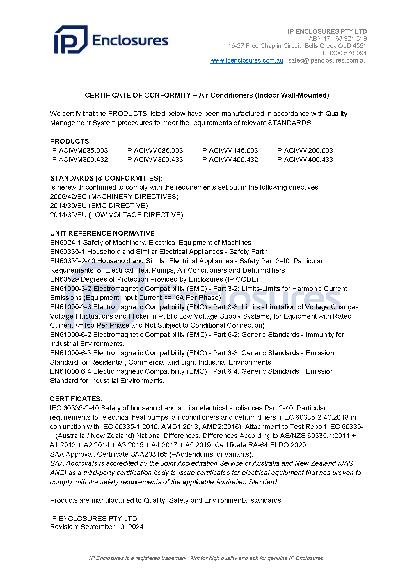 IP Enclosures Certificate - CE