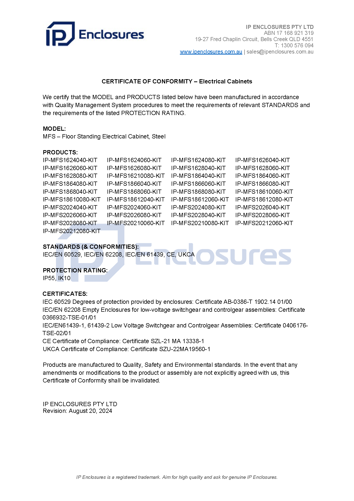 IP Enclosures Test Report - TS EN 60529 IP55 Floor Standing Cabinets