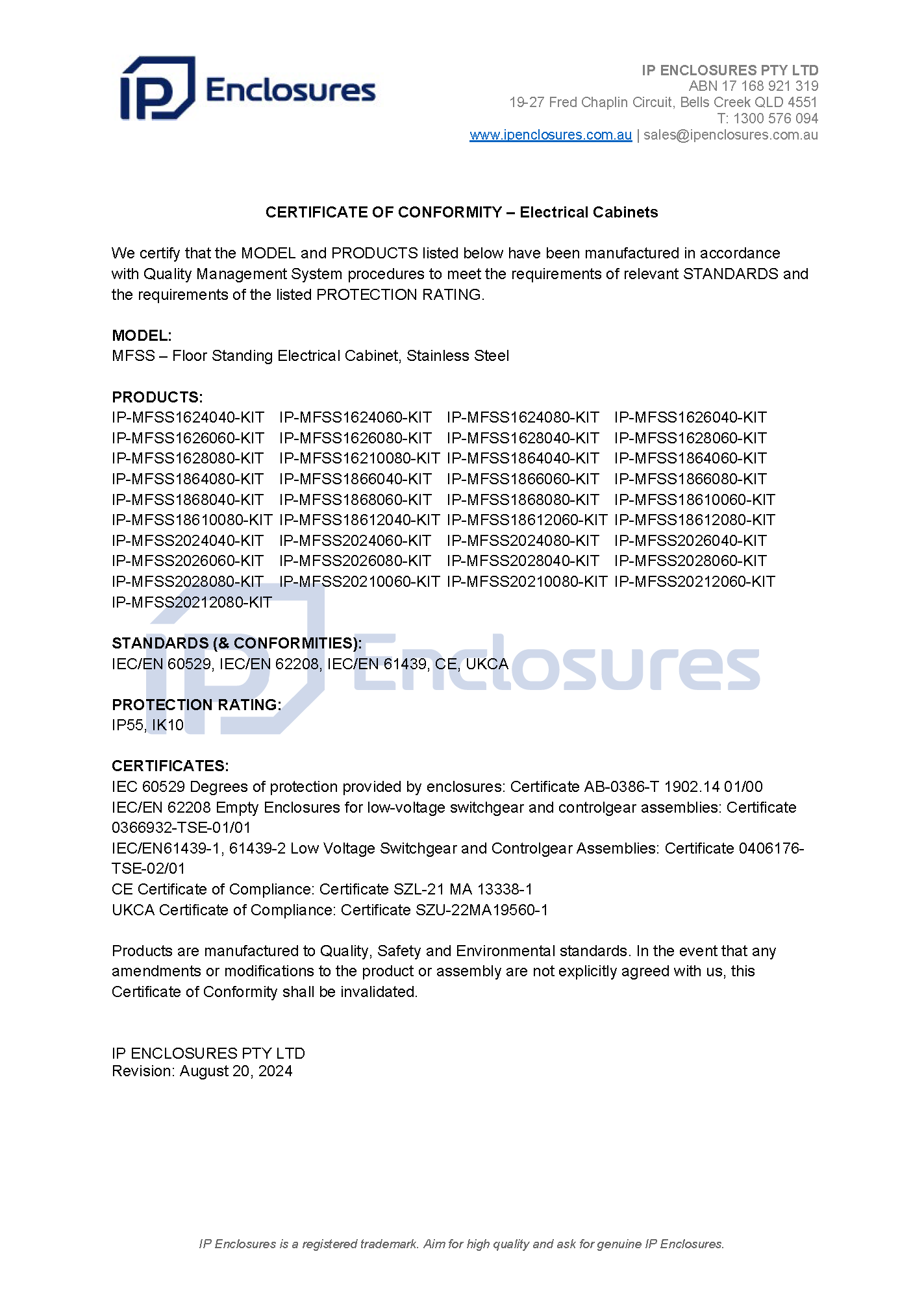 IP Enclosures Test Report - TS EN 60529 IP55 Floor Standing Cabinets