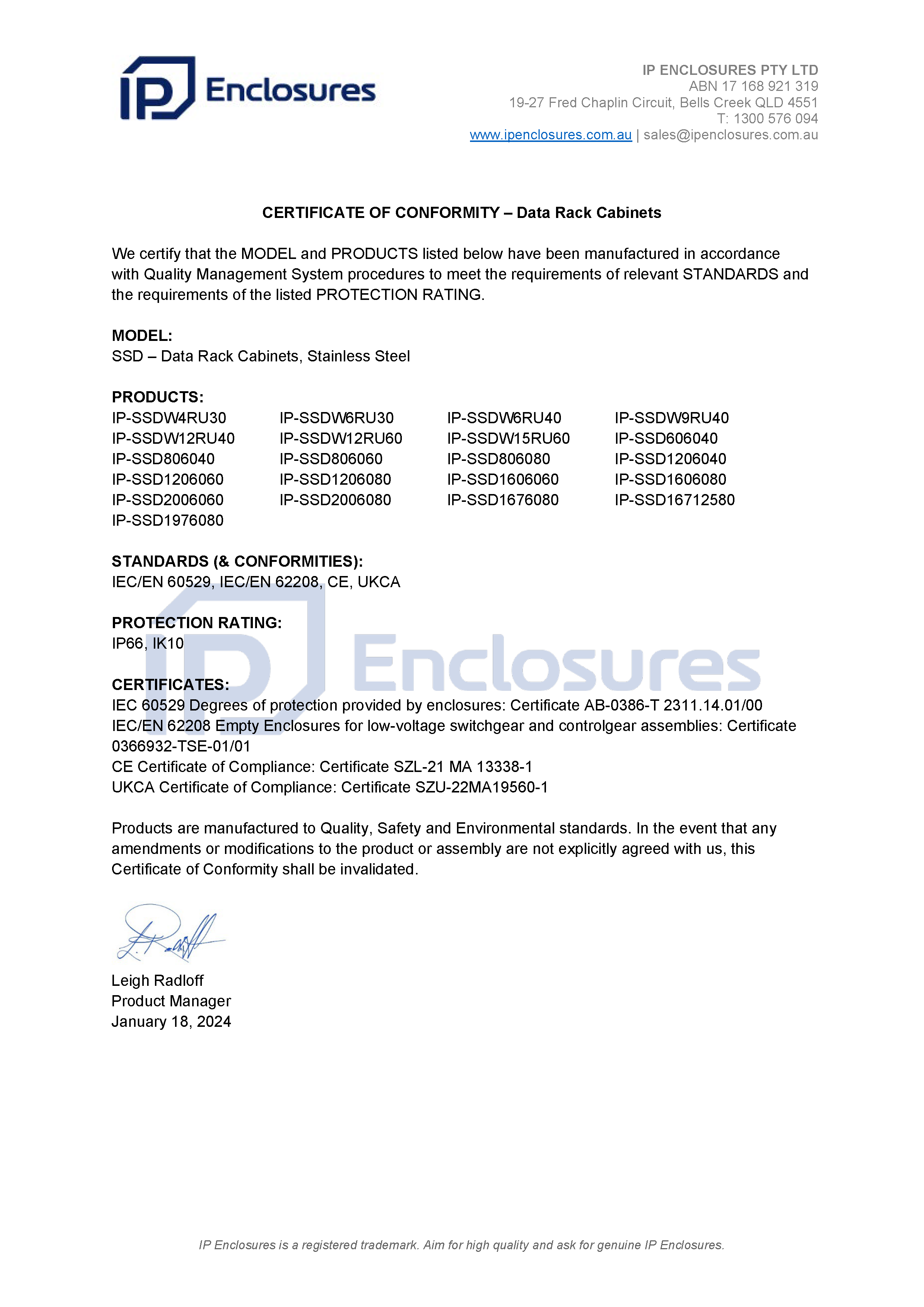 IP Enclosures Test Report - TS EN 60529 IP55 Floor Standing Cabinets