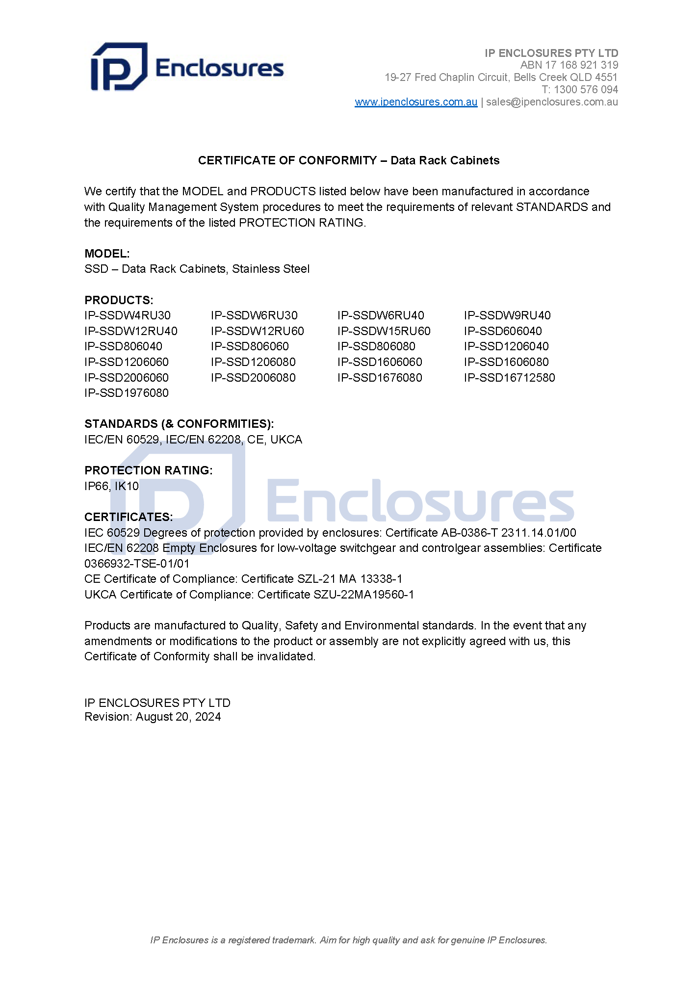 IP Enclosures Test Report - TS EN 60529 IP55 Floor Standing Cabinets