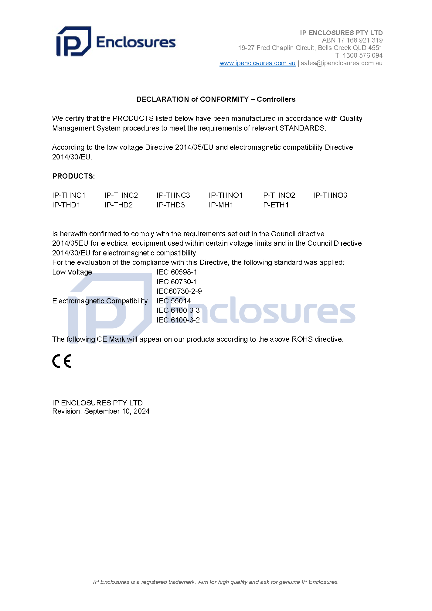 IP Enclosures Certificate - CE