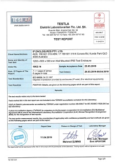 IP Enclosures Test Certificate Extract - TS EN 60529 IP66 Wall Mounted Enclosures