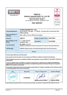 IP Enclosures Test Certificate Extract - TS EN 60529 IP68 Terminal Boxes