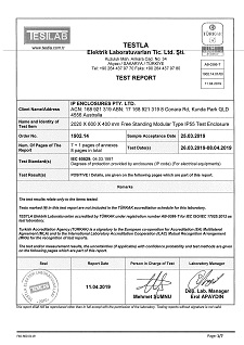 IP Enclosures Test Report - TS EN 60529 IP55 Floor Standing Cabinets