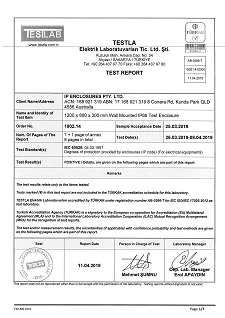 IP Enclosures Test Report - TS EN 60529 IP66 Wall Mounted Enclosures