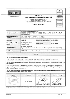 IP Enclosures Test Report - TS EN 60529 IP68 Terminal Boxes